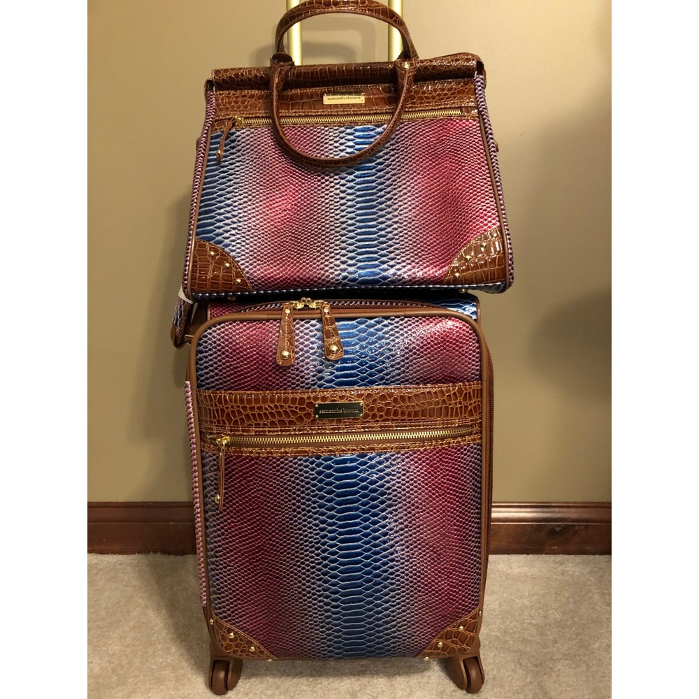 Samantha Brown Luggage Set 2 pc Royal Blue Camel Ombre 21" Spinner w Travel Tote